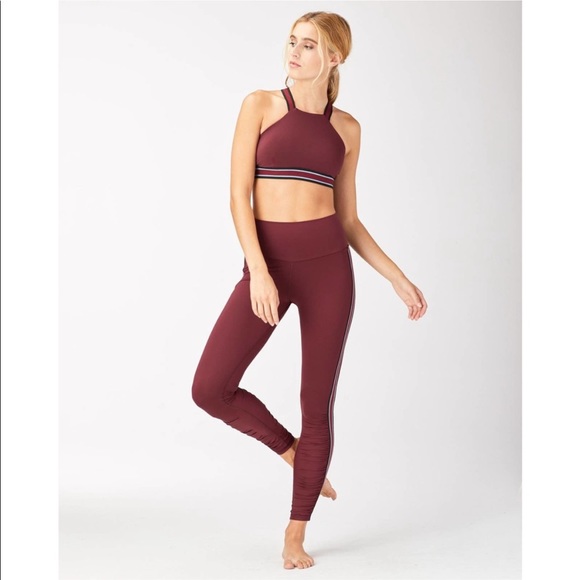 2pcs MICHI Speed Wine Red Racer Back Speed Sport Bra Stripe Elastic Leggings
